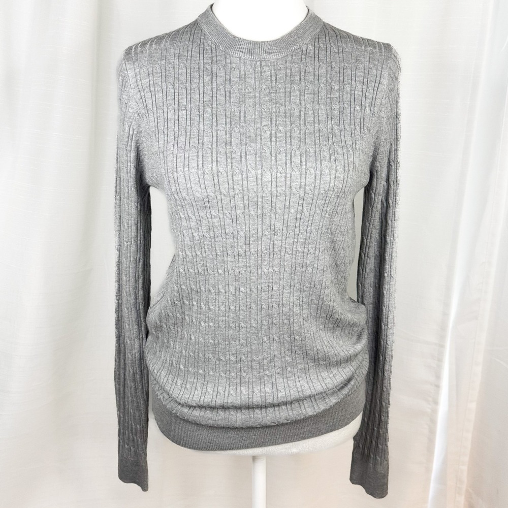 Bill Tornade Paris Women's L Gray Cable Knit Crew Neck Sweater French Designer